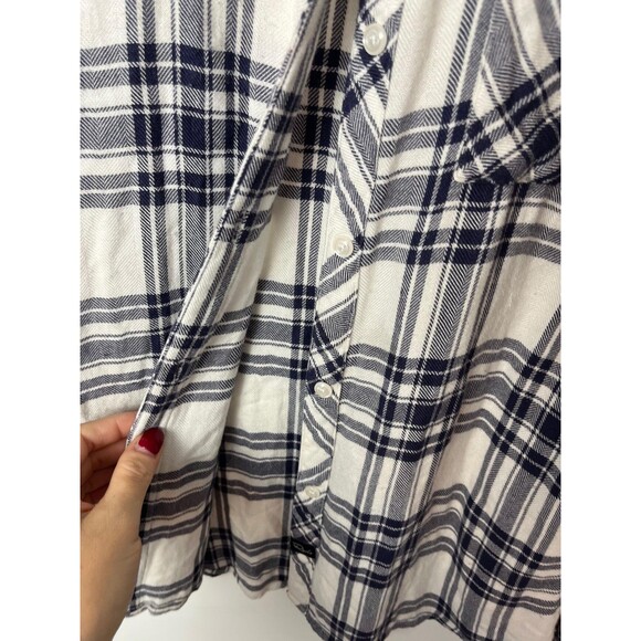 Rails Shirt Womens Small White Navy Plaid Button Front Long Sleeve Pocket - Picture 3 of 6